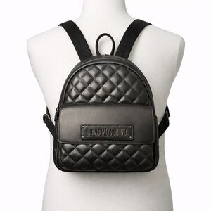 Love Moschino Black Quilted Mini Backpack with Logo Plaque